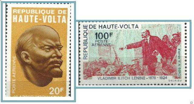 Марки Республики Верхняя Вольта, посвященные Ленину стоимостью 20 и 100 африканских франков