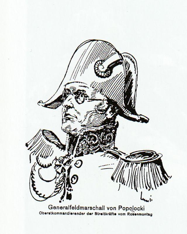 Портретный рисунок Ганса Поллока как „генерал-фельдмарщала фон Полоцкий“, 1929 год