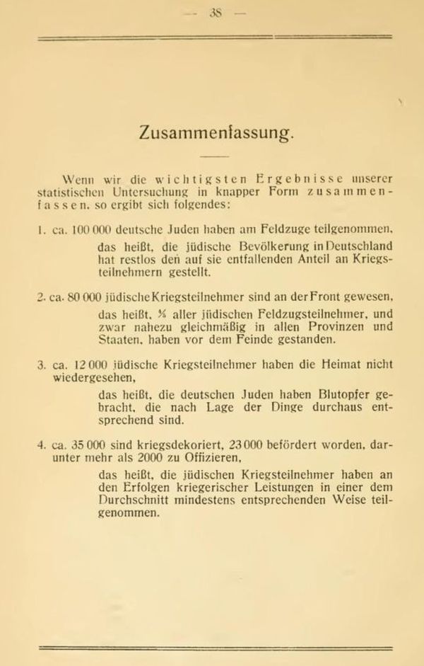 Фрагмент из брошюры Якоба Сегалла: «Немецкие евреи — солдаты в войне 1914-1918 гг.»