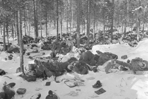 Около 400 советских солдат, погибших в бою 1 февраля 1940 года (финское фото)