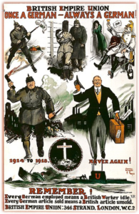 Плакат Британской Империи времен Первой мировой войны: "Союз Британской империи. Однажды немец — всегда немец.