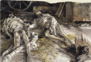 99. Адольф Мензель. Трое убитых солдат, 1886