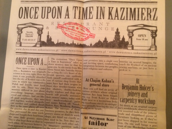 Рекламная газета ресторана “Once Upon a Time in Kazimierz”